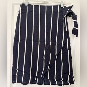LOFT Navy & White Vertical Stripe Wrap Skirt with Side Tie